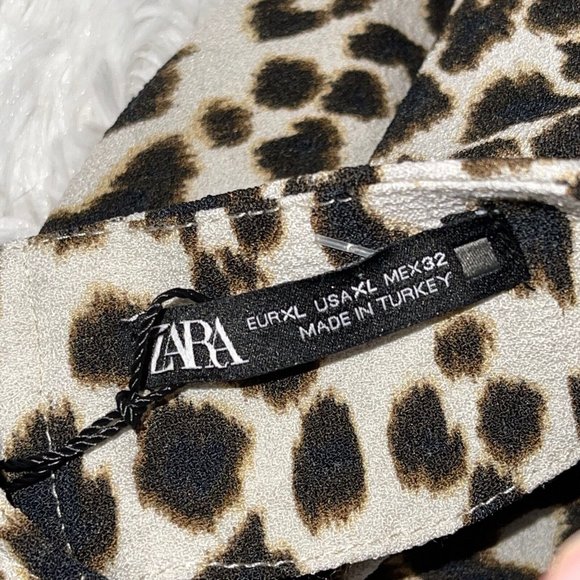 ZARA Lightweight Mini Dress Size XLARGE Animal Print Ruched Sleeve Shoulder Pads - Picture 11 of 12